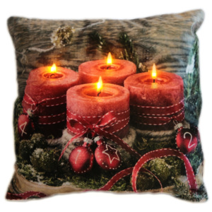Dekorativní polštář s vánočním motivem svíček - svítící