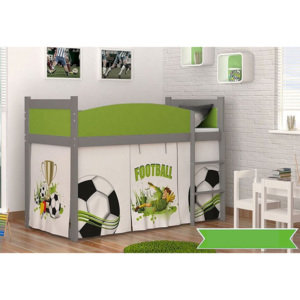 Dětská stanová postel SWING + matrace + rošt ZDARMA, 184x80, šedá/vzor FOTBAL/zelená