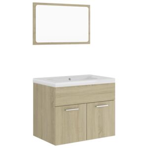 Set koupelnového nábytku - s umyvadlem - větší zrcadlo - dřevotříska | dub sonoma