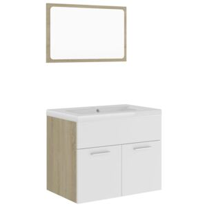 Set koupelnového nábytku - s umyvadlem - větší zrcadlo - dřevotříska | bílý a dub sonoma