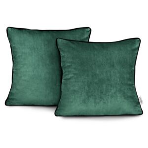 AmeliaHome Povlak na polštář Velvet, tmavě zelená, s kontrastním lemováním, 45x45 - 2 ks
