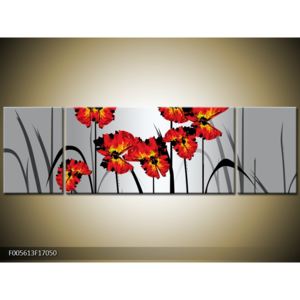 Abstraktní obraz - červené květiny (170x50 cm)
