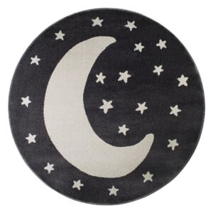 Černý kulatý koberec s motivem měsíce KICOTI Moon, ø 80 cm