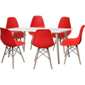 Jídelní stůl GÖTEBORG 50 + 6 židlí UNO červené
