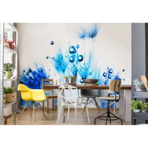 Fototapeta - Modern Dandelion Blue And White Vliesová tapeta - 250x104 cm