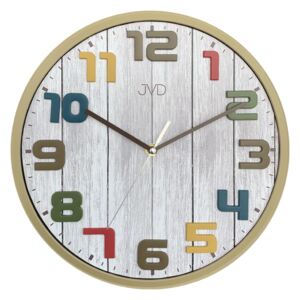 Dětské barevené čitelné hodiny v dřevěném dekoru JVD HA51.1 (barevné dětské tiché hodiny)
