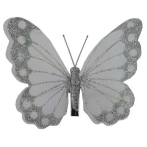 Motýl na klipu Stardeco stříbrný 12cm - balení 3 ks