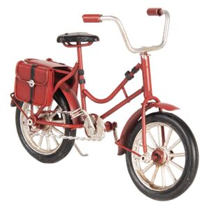 Kovový model červeného jízdního kola s brašnou - 16*5*10 cm