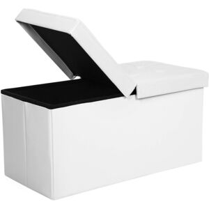 SONGMICS Úložný sedací box čalouněný skládací 76 cm bílý dělené víko