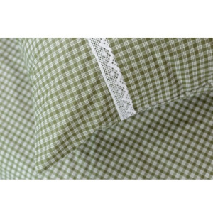 Podpěrová Bavlněné povlečení Zelená kostička pozitiv s BÍLOU KRAJKOU Bavlna: 140 x 220 cm, 70 x 90 cm