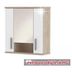 Koupelnová skříňka se zrcadlem LESSY LI01 dub sonoma/bílá vysoký lesk - TempoKondela