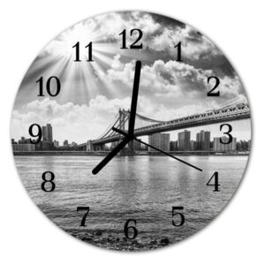 E-shop24, průměr 30 cm, Hnn52463455a Nástěnné hodiny obrazové na skle - Město a most