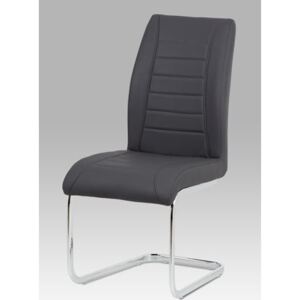 Autronic - Jídelní židle - šedá ekokůže, kovová chromovaná podnož - HC-375 GREY