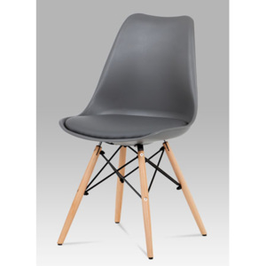 Jídelní židle šedý plast / šedá koženka / natural