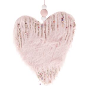 Závěsná textilní dekorace, ozdoba Růžové srdce