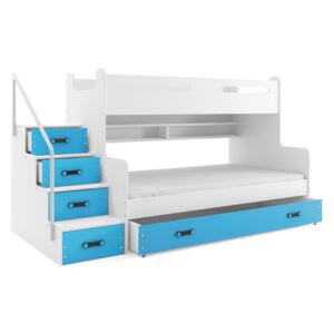 Patrová postel MAX 3 s úložným prostorem včetně matrací (Modrá)