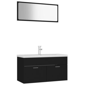 Set koupelnového nábytku III - s umyvadlem - větší zrcadlo - dřevotříska | černý