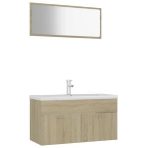 Set koupelnového nábytku III - s umyvadlem - větší zrcadlo - dřevotříska | dub sonoma