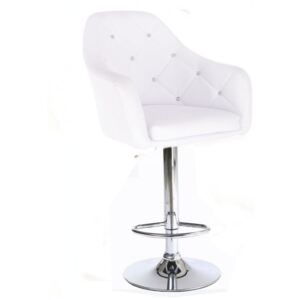 Barová židle ROMA na stříbrné kulaté podstavě - bílá