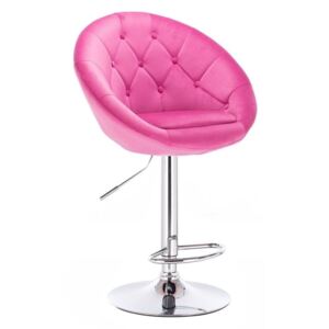 Barová židle VERA VELUR na stříbrné kulaté podstavě - sytá růžová