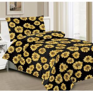 Bavlissimo Dvoudílné povlečení slunečnice bavlna/mikrovlákno černá žlutá 140x200 na jednu postel
