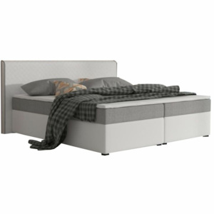 Komfortní postel, šedá látka / bílá ekokůže, 160x200, NOVARA KOMFORT