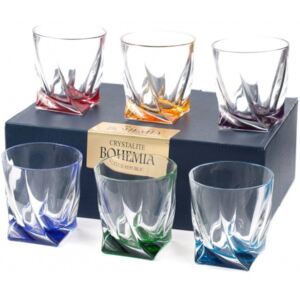 Crystalite Bohemia sklenice Quadro whisky barevné 340 ml, 6 ks