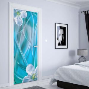GLIX Fototapeta na dveře - Modern Flowers Blue And Green | 91x211 cm