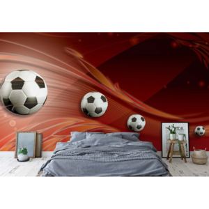 Fototapeta - 3D Footballs Red Background Vliesová tapeta - 250x104 cm