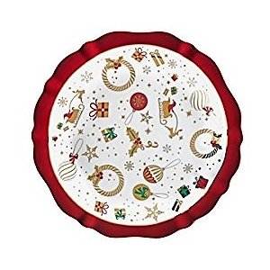 Vánoční talíř/tác na cukroví 30cm ALLELUIA BRANDANI (barva - porcelán, bílá/červená/zlat.)