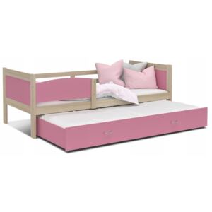 Dětská postel s přistýlkou TWISTER M2 - 190x80 cm - borovice/růžová