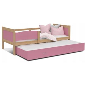 Dětská postel s přistýlkou TWISTER M2 - 190x80 cm - olše/růžová