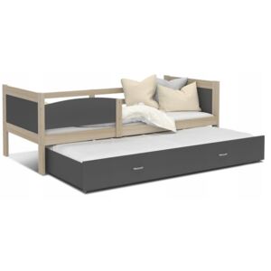 Dětská postel s přistýlkou TWISTER M2 - 190x80 cm - borovice/šedá