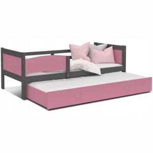 Dětská postel s přistýlkou TWISTER M2 - 190x80 cm - šedá/růžová