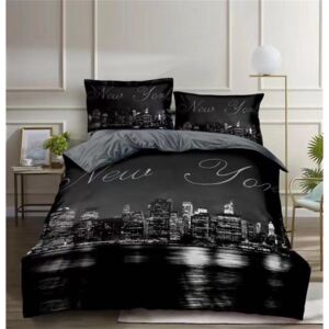 Bavlissimo 3-dílné povlečení New York 3 D černá šedá 140x200 na jednu postel