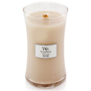 WoodWick - vonná svíčka White Honey (Bílý med) 609g (Sladký kandovaný pomerančový květ s vanilkovou orchidejí a pečenou karamelovou tyčinkou.)