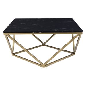 Černý konferenční stolek s mramorovým vzhledem a zlatými nohami MALIBU