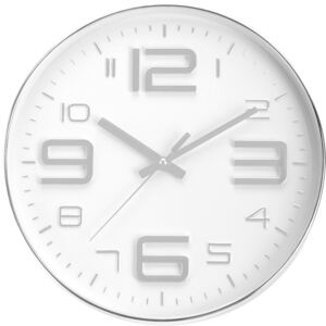 Kulaté bílé nástěnné hodiny z plastu, 30 cm