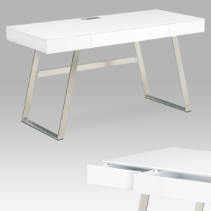 Artium Kancelářský stůl, bílá MDF mat, broušený nikl, 3 šuplíky - APC-601 WT