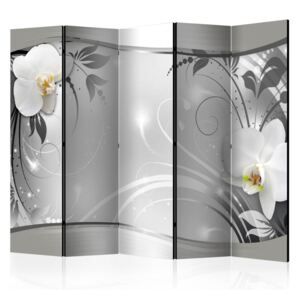 Paraván stříbrná abstrakce s orchidejí Velikost (šířka x výška): 225x172 cm