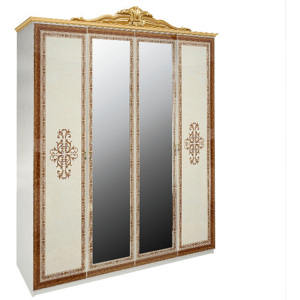 Čtyřdveřová šatní skříň LOPPEZ se zrcadlem, 189,5x232x59,5, radica béžová