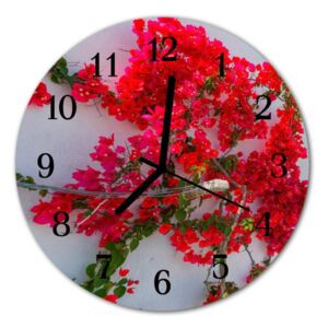 E-shop24, průměr 30 cm, Hnn53093387 Nástěnné hodiny obrazové na skle - Květy červené