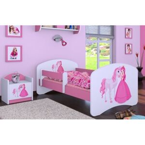 SKLADEM: Dětská postel bez šuplíku 140x70cm PRINCEZNA A KONÍK - růžová