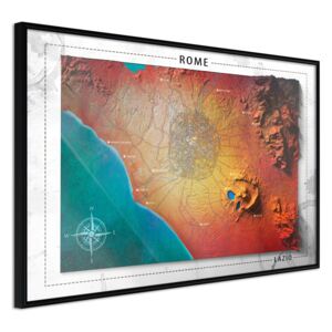 Bimago Zarámovaný obraz - Raised Relief Map: Rome Černý rám 60x40 cm