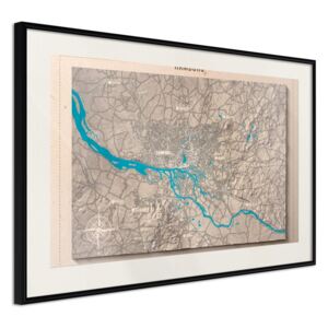 Bimago Zarámovaný obraz - Raised Relief Map: Hamburg Černý rám s paspartou 60x40 cm