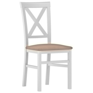 Jídelní dřevěná židle v bílé barvě s čalouněným sedákem v béžové látce typ 101 KN1181
