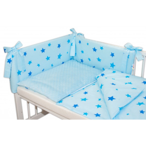 Baby Nellys 3-dílná sada mantinel s povlečením Minky 135x100 Baby Stars modré - sv. modrá
