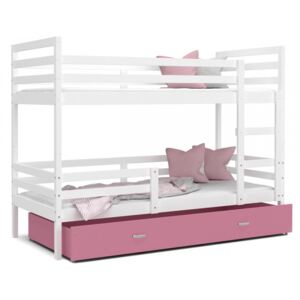 Patrová postel JACEK včetně úložného prostoru (Bílá), Růžová