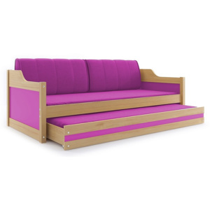 Dětská postel CASPER 2 + matrace + rošt ZDARMA, 90x200, borovice, růžová