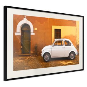 Bimago Zarámovaný obraz - White Car Černý rám s paspartou 60x40 cm